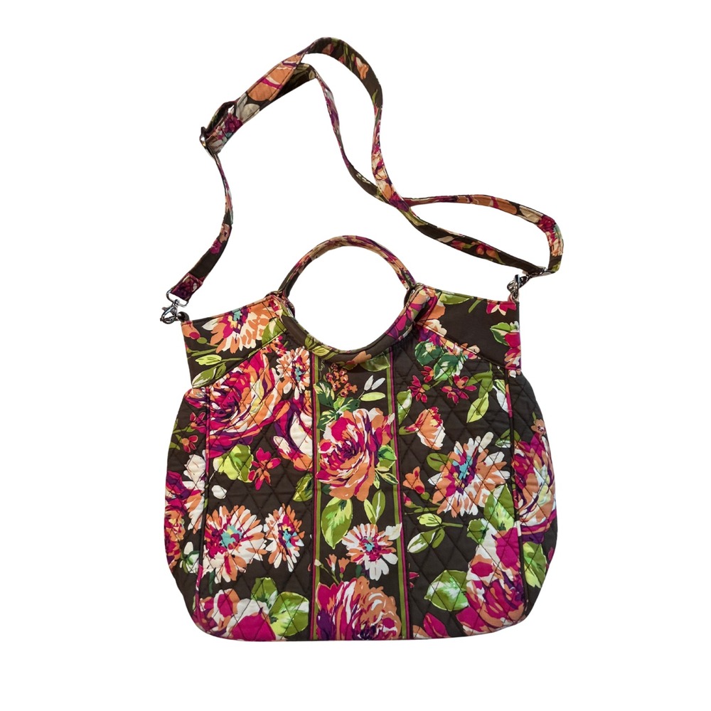 Vera Bradley Retired English Rose Quilted Abby Satchel‎ Handbag Crossbody Brown